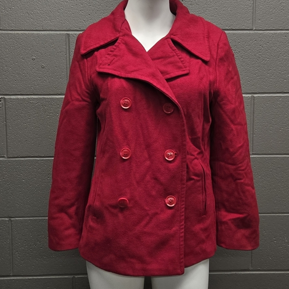 White Mountain Womens Red Button Up Pea Coat - Picture 2 of 6